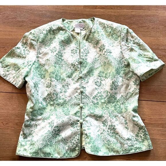 VTG Papell Women's Silk Mandarin Style Short Sleeve Top Size 12 - Picture 5 of 8